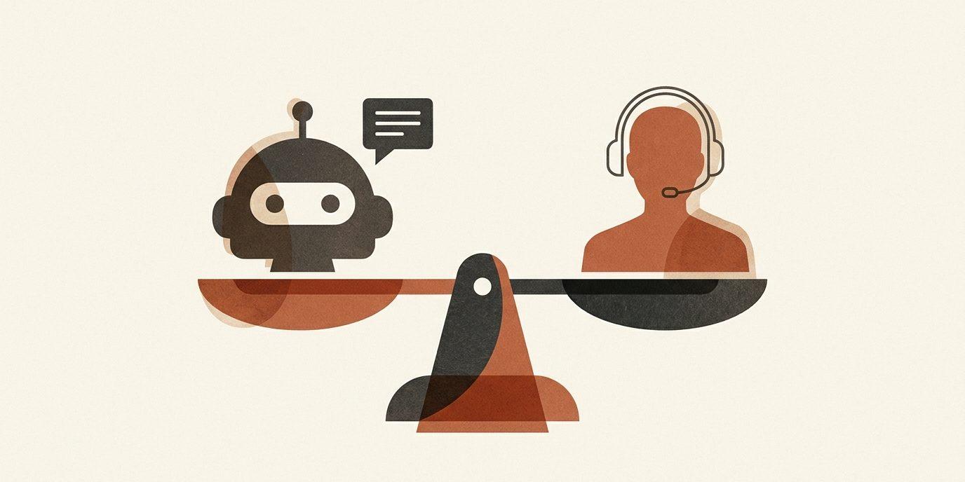 A balance scale weighing a chat bubble against a headset